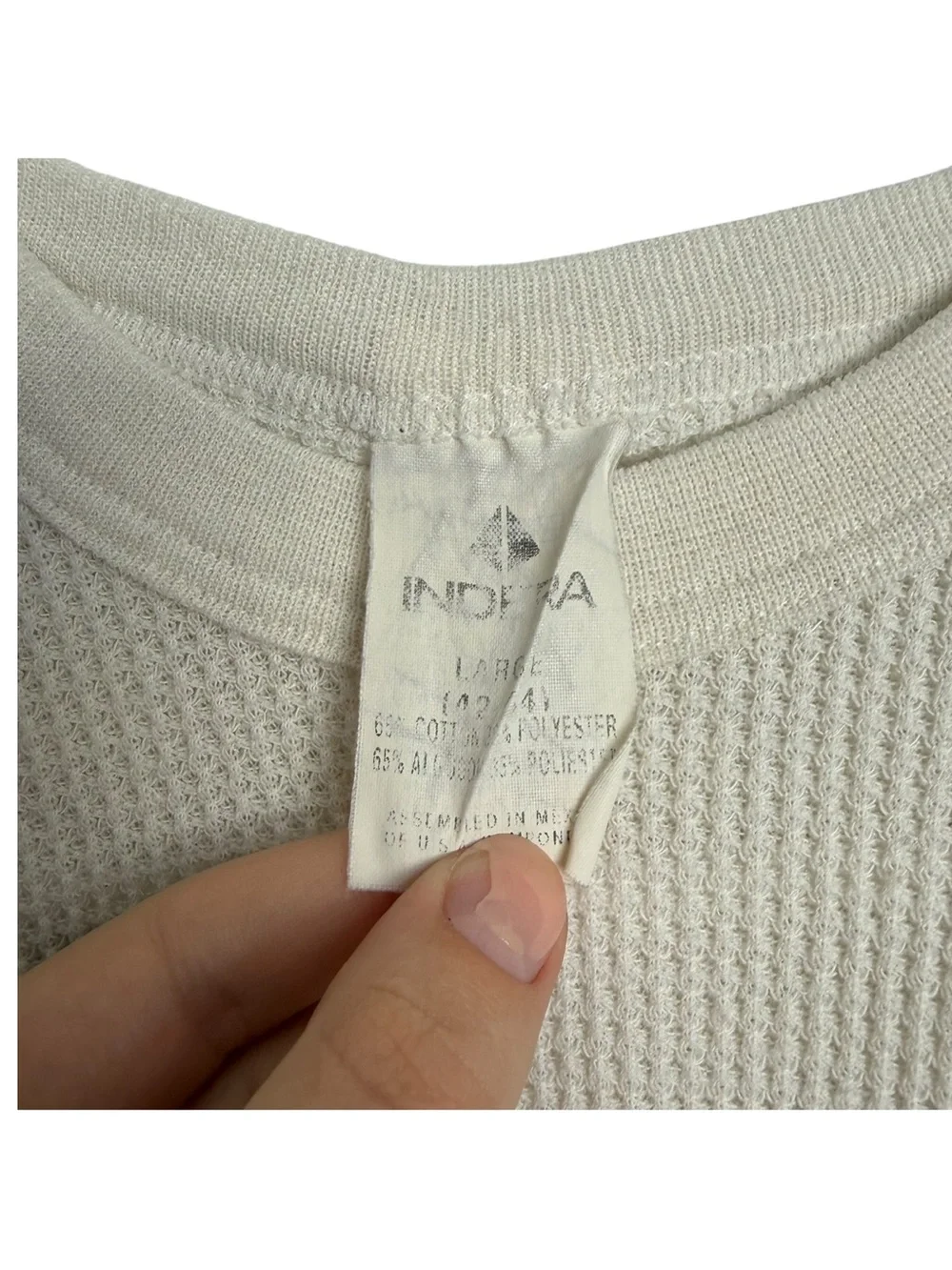 Indera Men's Thermal Waffle Knit Long Sleeve Top Crewneck Size Large Base Layer